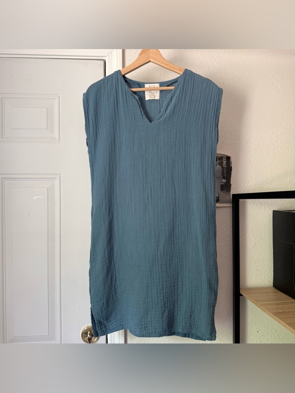 OTANTICA HOME denim blue teal organic cotton gauze sleeveless mini dress‎